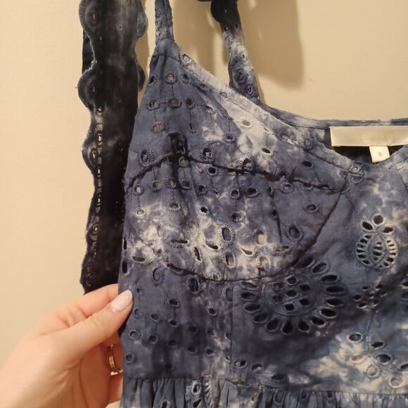 LoveShackFancy Antonella Midi Eyelet Dress in Midnight Navy Blue Hand Dye Size 8 - Picture 8 of 16